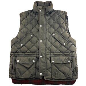 Willis & Geiger Men's XL Goose Down Bush Poplin Quilted Vest Wool Lined Hooded